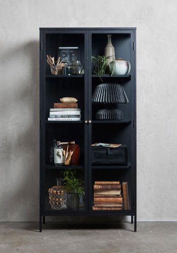 UNIQUE FURNITURE Carmel skab, m. 2 lger og 3 hylder - glas og sort metal (H:190)