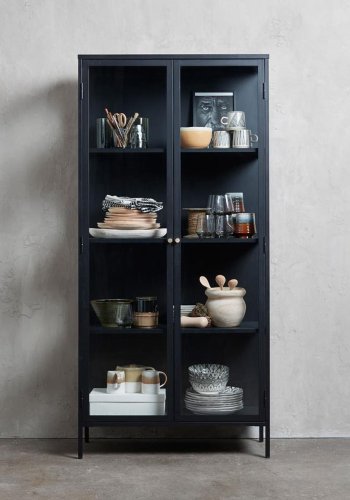 UNIQUE FURNITURE Carmel skab, m. 2 lger og 3 hylder - glas og sort metal (H:190)