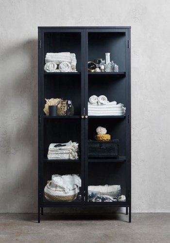 UNIQUE FURNITURE Carmel skab, m. 2 lger og 3 hylder - glas og sort metal (H:190)