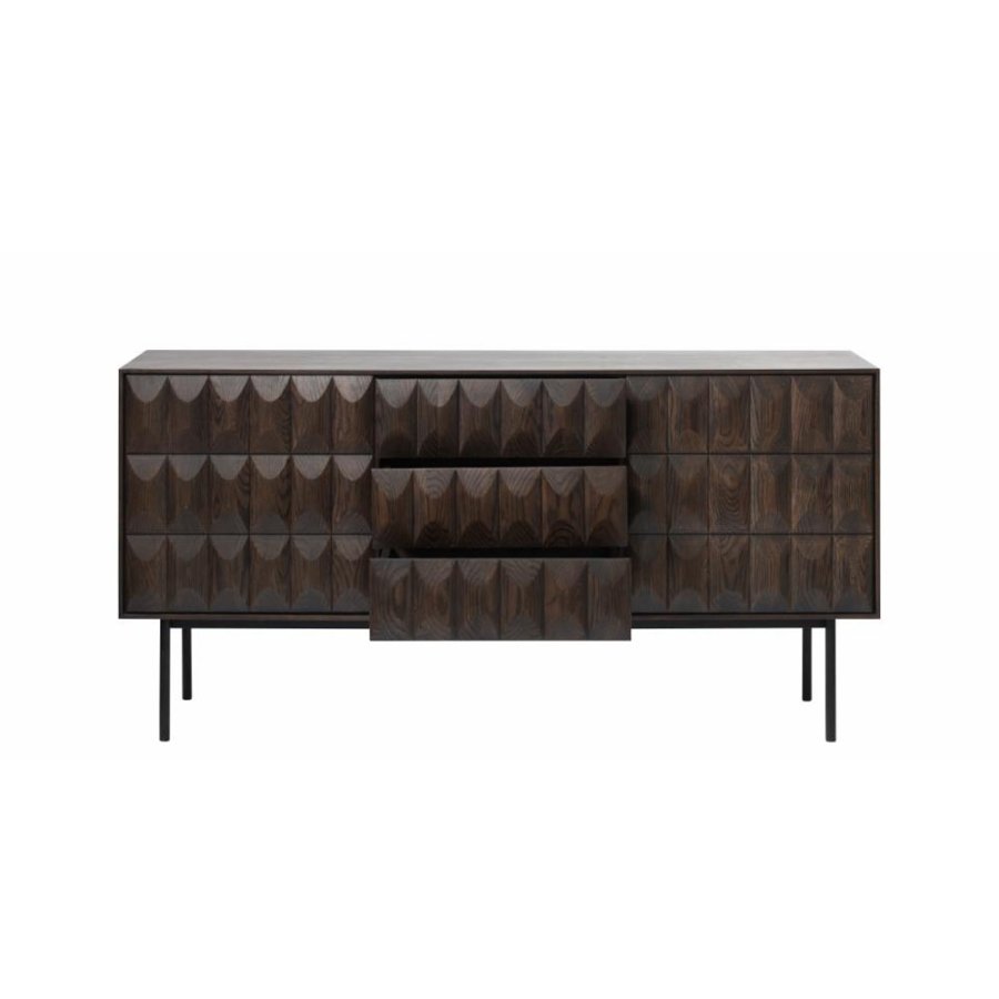 UNIQUE FURNITURE Latina sknk, m. 2 lger, 2 hylder og 3 skuffer - espresso eg og sort metal