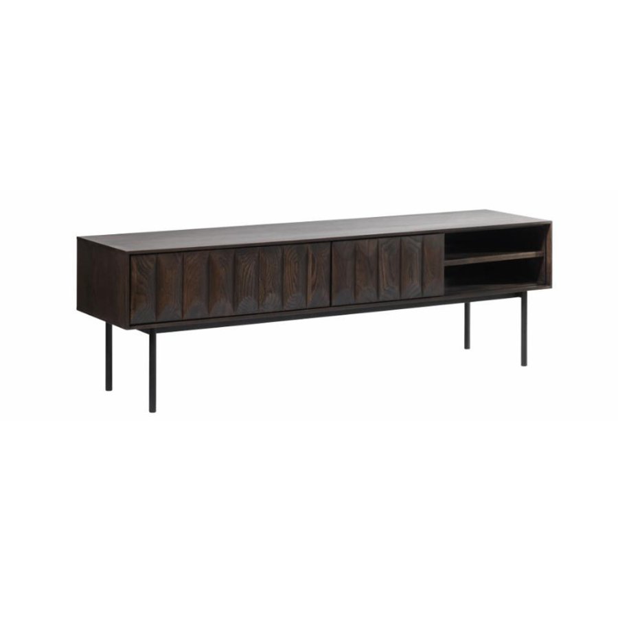 UNIQUE FURNITURE Latina TV-bord, m. 1 hylde og 2 skuffer - espresso eg og sort metal (160x41)