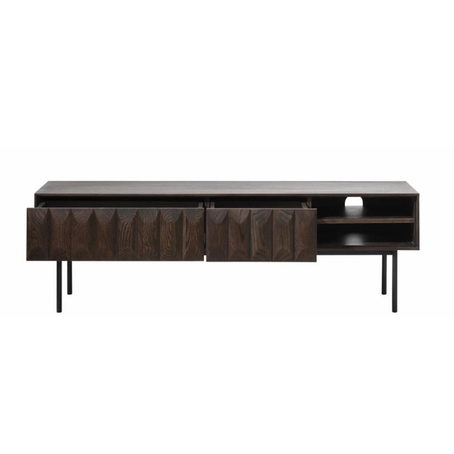 UNIQUE FURNITURE Latina TV-bord, m. 1 hylde og 2 skuffer - espresso eg og sort metal (160x41)