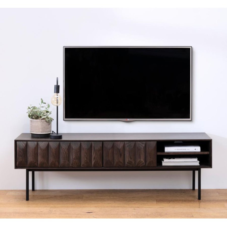 UNIQUE FURNITURE Latina TV-bord, m. 1 hylde og 2 skuffer - espresso eg og sort metal (160x41)