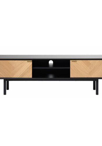 UNIQUE FURNITURE Calvi TV-bord, m. 2 lger og 1 hylde - sort MDF og natur eg (160x43)