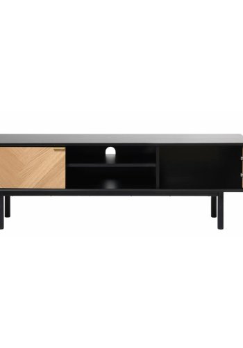 UNIQUE FURNITURE Calvi TV-bord, m. 2 lger og 1 hylde - sort MDF og natur eg (160x43)
