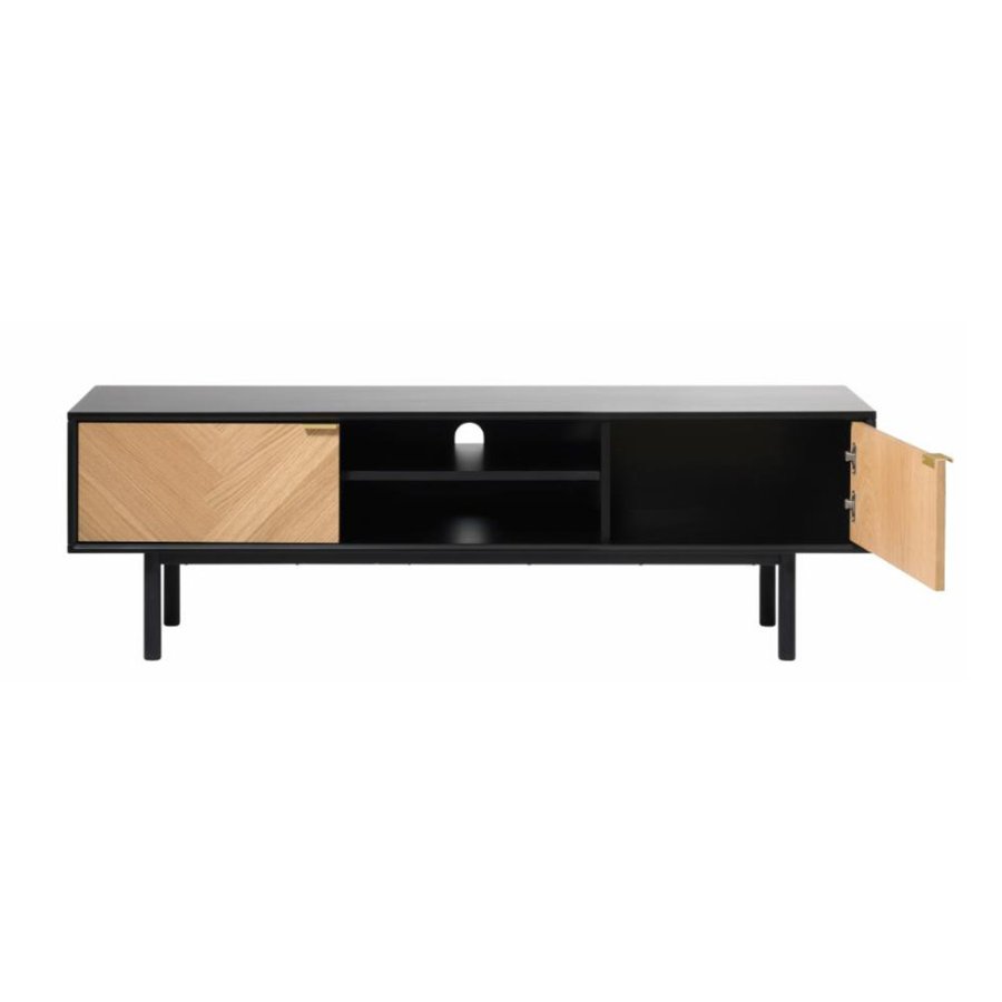 UNIQUE FURNITURE Calvi TV-bord, m. 2 lger og 1 hylde - sort MDF og natur eg (160x43)