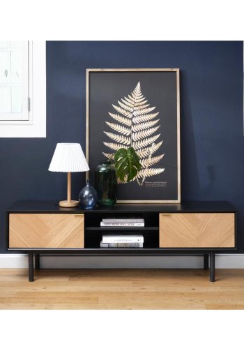 UNIQUE FURNITURE Calvi TV-bord, m. 2 lger og 1 hylde - sort MDF og natur eg (160x43)