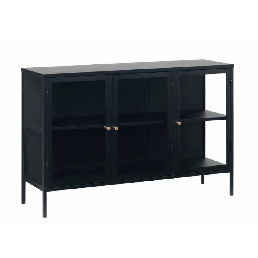 UNIQUE FURNITURE Carmel sknk, m. 3 lger og 1 hylde - glas og sort metal