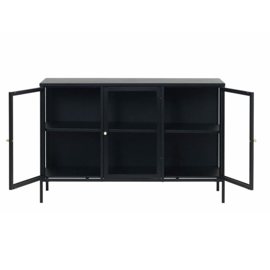 UNIQUE FURNITURE Carmel sknk, m. 3 lger og 1 hylde - glas og sort metal