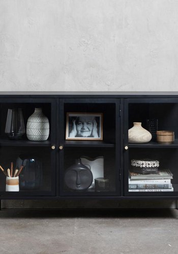 UNIQUE FURNITURE Carmel sknk, m. 3 lger og 1 hylde - glas og sort metal