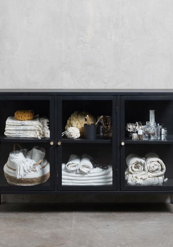 UNIQUE FURNITURE Carmel sknk, m. 3 lger og 1 hylde - glas og sort metal