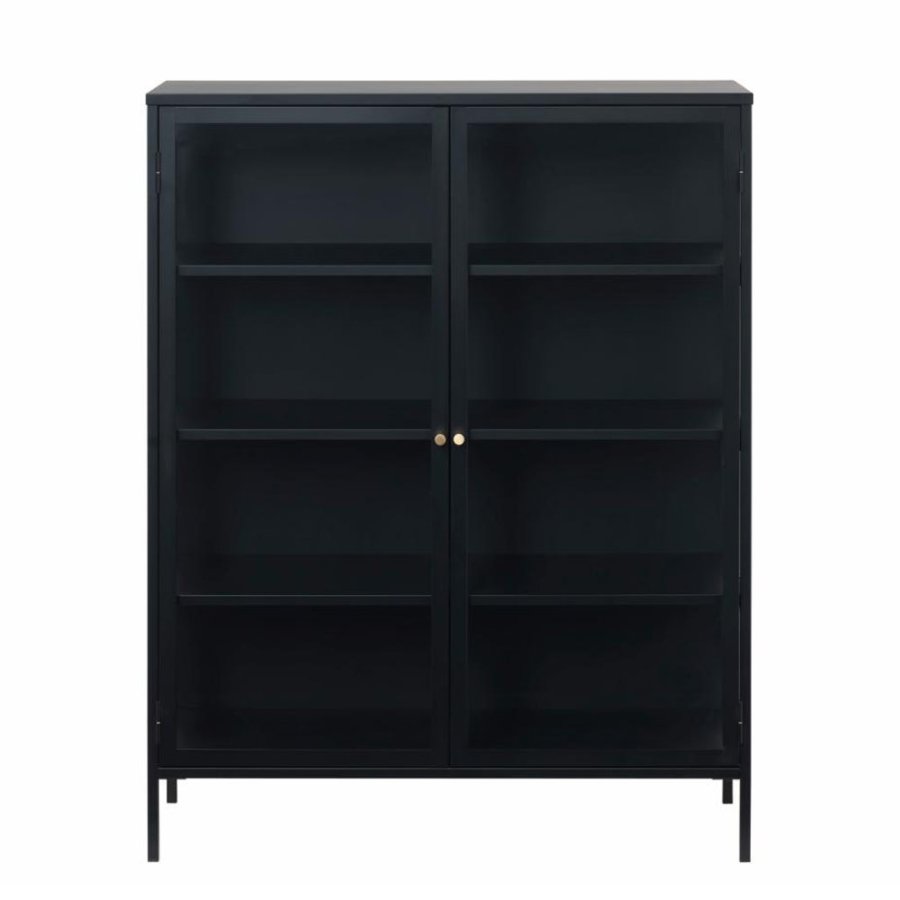 UNIQUE FURNITURE Carmel skab, m. 2 lger og 3 hylder - glas og sort metal (H:140)