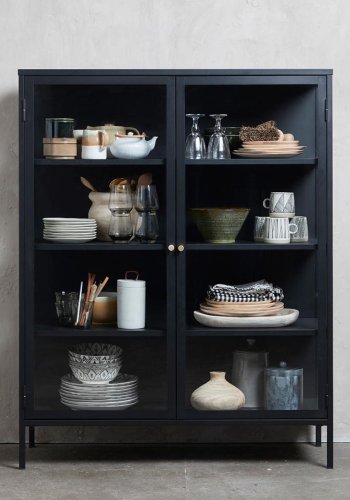 UNIQUE FURNITURE Carmel skab, m. 2 lger og 3 hylder - glas og sort metal (H:140)