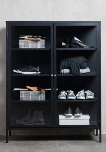 UNIQUE FURNITURE Carmel skab, m. 2 lger og 3 hylder - glas og sort metal (H:140)