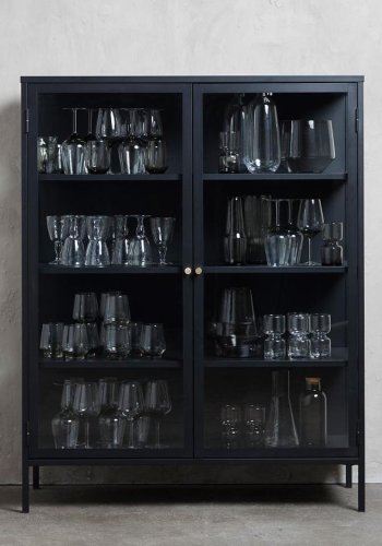 UNIQUE FURNITURE Carmel skab, m. 2 lger og 3 hylder - glas og sort metal (H:140)