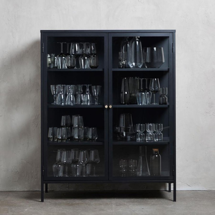 UNIQUE FURNITURE Carmel skab, m. 2 lger og 3 hylder - glas og sort metal (H:140)