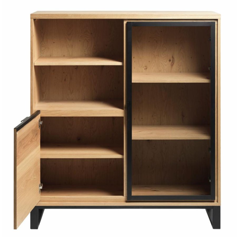 UNIQUE FURNITURE Livorno skab, m. 2 lger - glas, natur eg og sort metal (H:138,6)