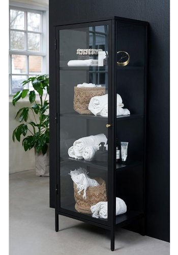 UNIQUE FURNITURE Carmel skab, m. 1 lge og 3 hylder - glas og sort metal (H:160)