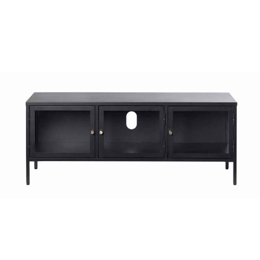 UNIQUE FURNITURE Carmel TV-bord, m. 3 lger - glas og sort metal (132x40,3)