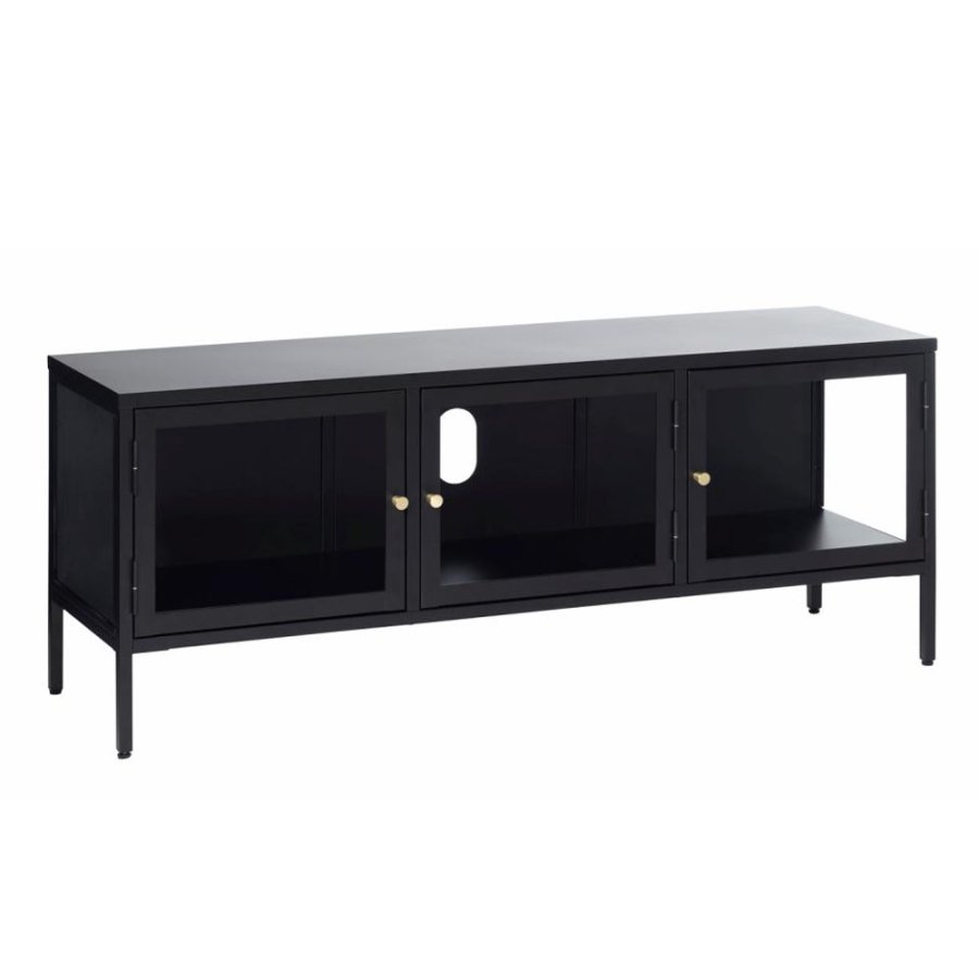 UNIQUE FURNITURE Carmel TV-bord, m. 3 lger - glas og sort metal (132x40,3)