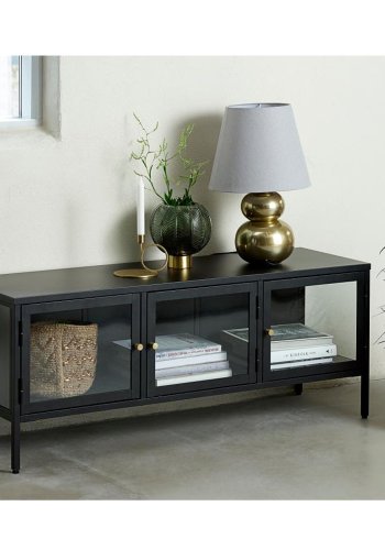 UNIQUE FURNITURE Carmel TV-bord, m. 3 lger - glas og sort metal (132x40,3)