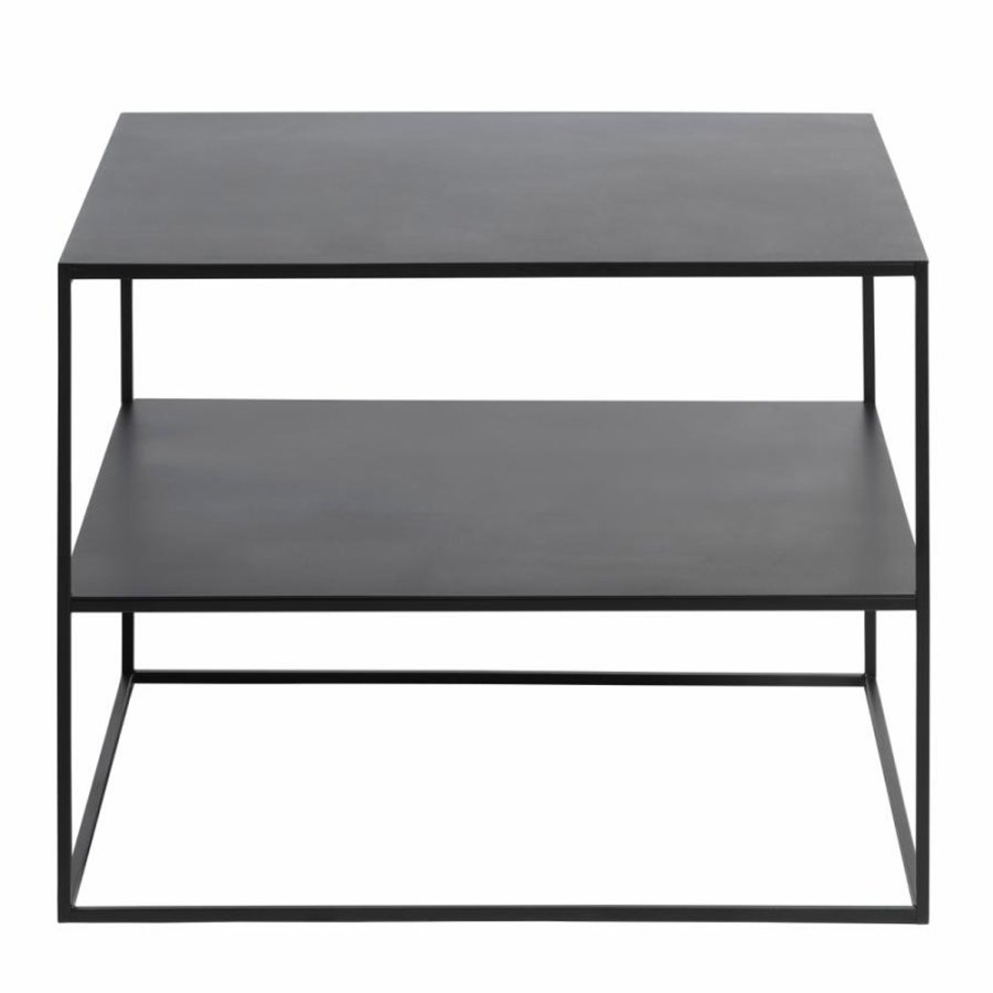 UNIQUE FURNITURE Pebble sofabord, m. hylde - sort metal (65x65)