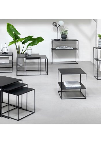 UNIQUE FURNITURE Pebble sofabord, m. hylde - sort metal (65x65)