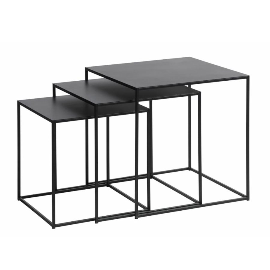 UNIQUE FURNITURE Pebble indskudsborde - sort metal (st af 3)