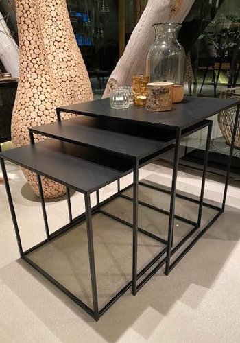 UNIQUE FURNITURE Pebble indskudsborde - sort metal (st af 3)