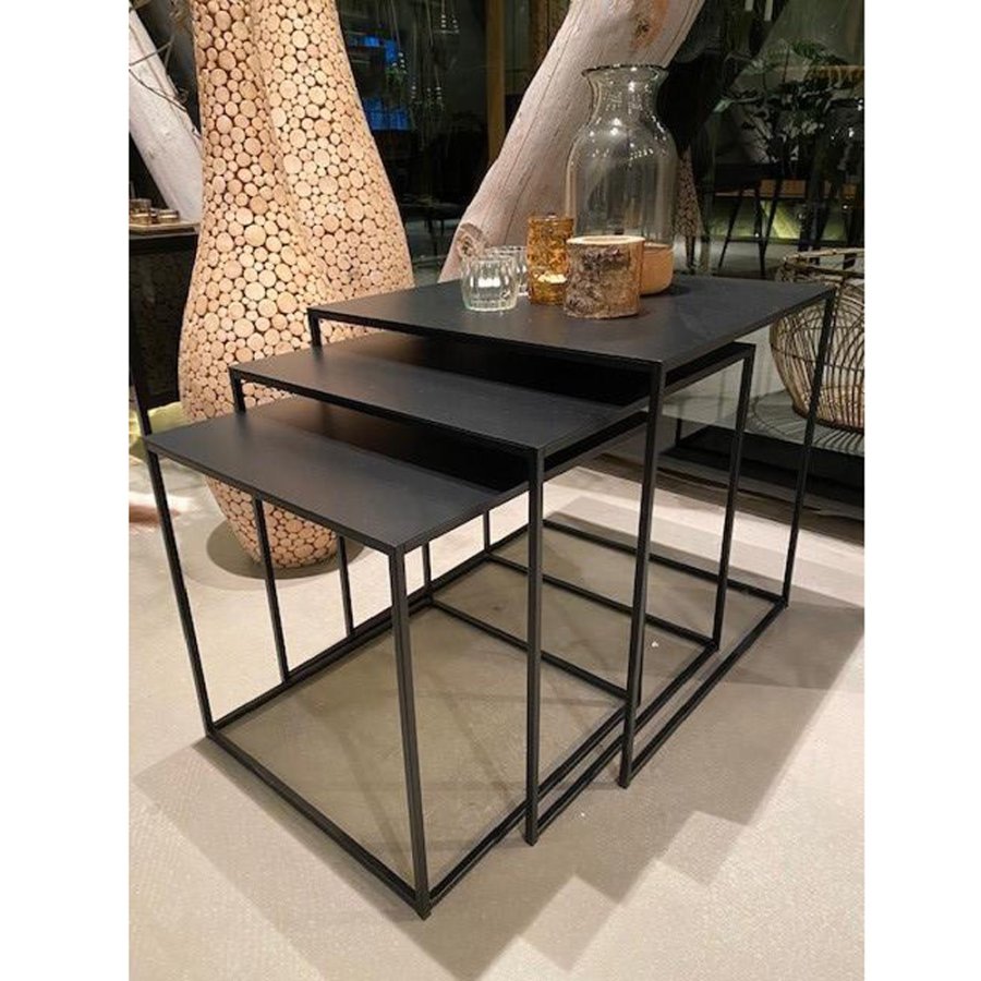 UNIQUE FURNITURE Pebble indskudsborde - sort metal (st af 3)