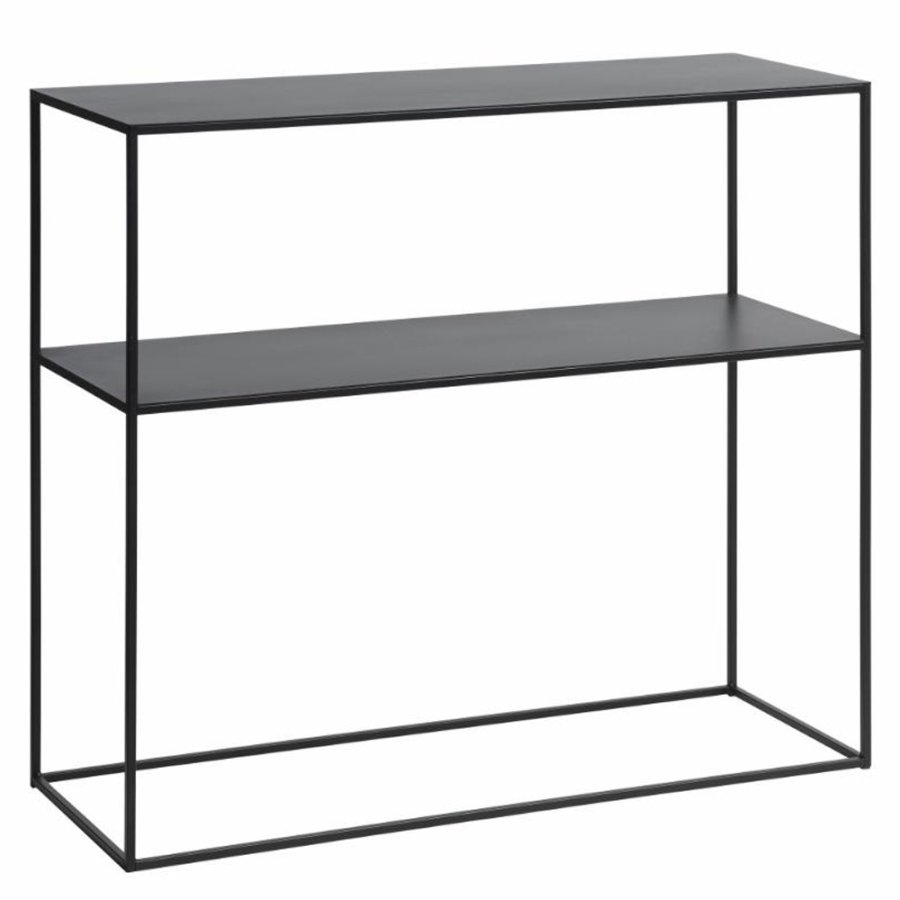 UNIQUE FURNITURE Pebble konsolbord, m. hylde - sort metal (90x35)