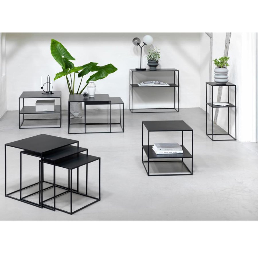 UNIQUE FURNITURE Pebble konsolbord, m. hylde - sort metal (90x35)