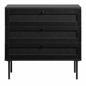 UNIQUE FURNITURE Pensacola kommode, m. 3 skuffer - sort polyrattan og sort melamin