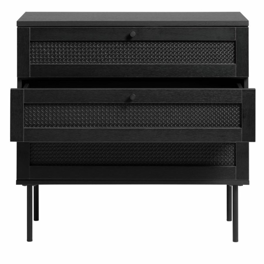 UNIQUE FURNITURE Pensacola kommode, m. 3 skuffer - sort polyrattan og sort melamin