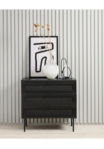 UNIQUE FURNITURE Pensacola kommode, m. 3 skuffer - sort polyrattan og sort melamin