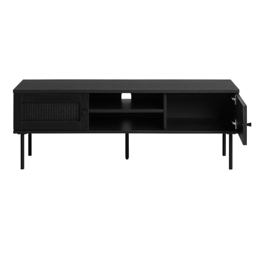 UNIQUE FURNITURE Pensacola TV-bord, m. 2 lger og 1 hylde - sort polyrattan og sort melamin (120x40)