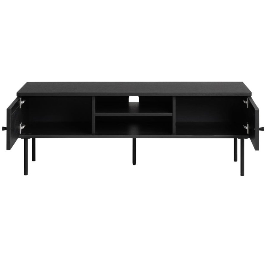 UNIQUE FURNITURE Pensacola TV-bord, m. 2 lger og 1 hylde - sort polyrattan og sort melamin (120x40)