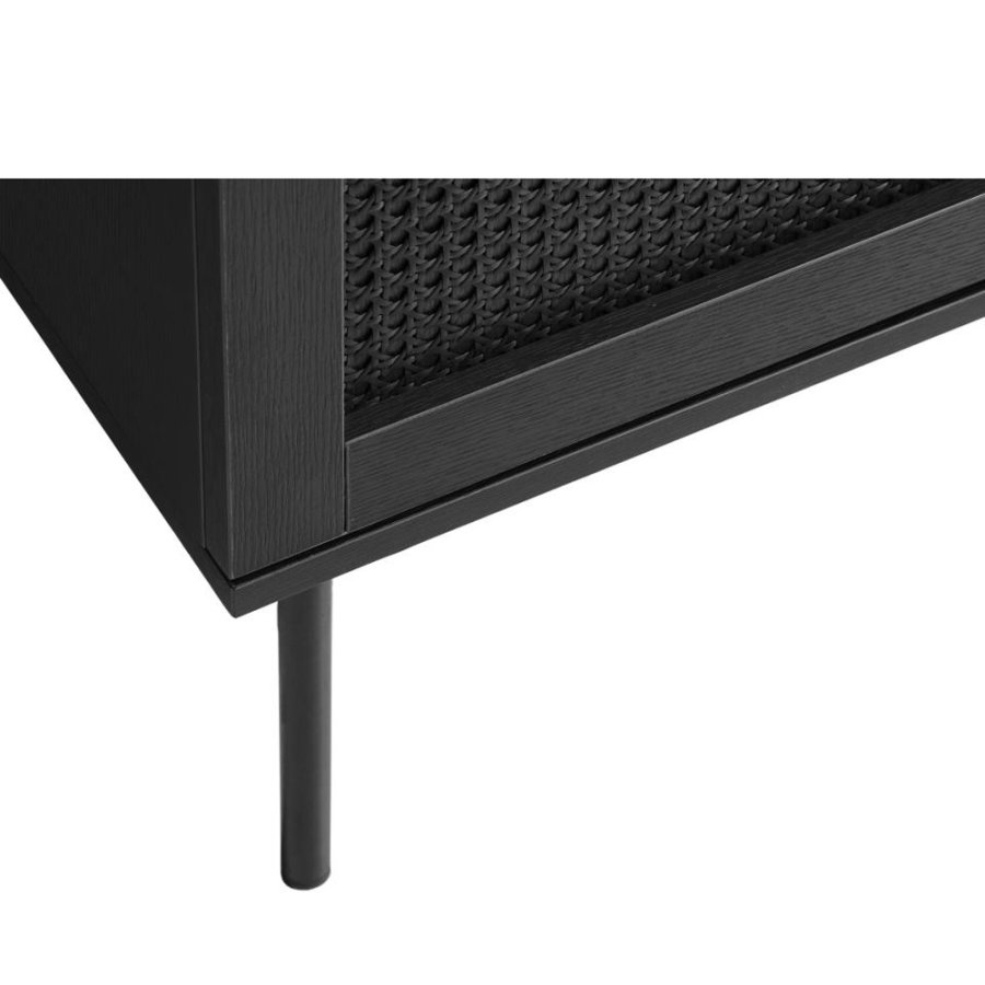 UNIQUE FURNITURE Pensacola TV-bord, m. 2 lger og 1 hylde - sort polyrattan og sort melamin (120x40)