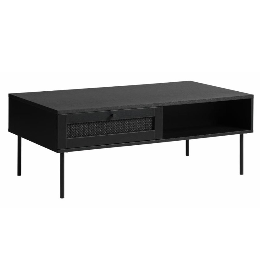 UNIQUE FURNITURE Pensacola sofabord, m. 1 rum og 1 skuffe - sort polyrattan og melamin (60x110)