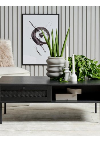 UNIQUE FURNITURE Pensacola sofabord, m. 1 rum og 1 skuffe - sort polyrattan og melamin (60x110)