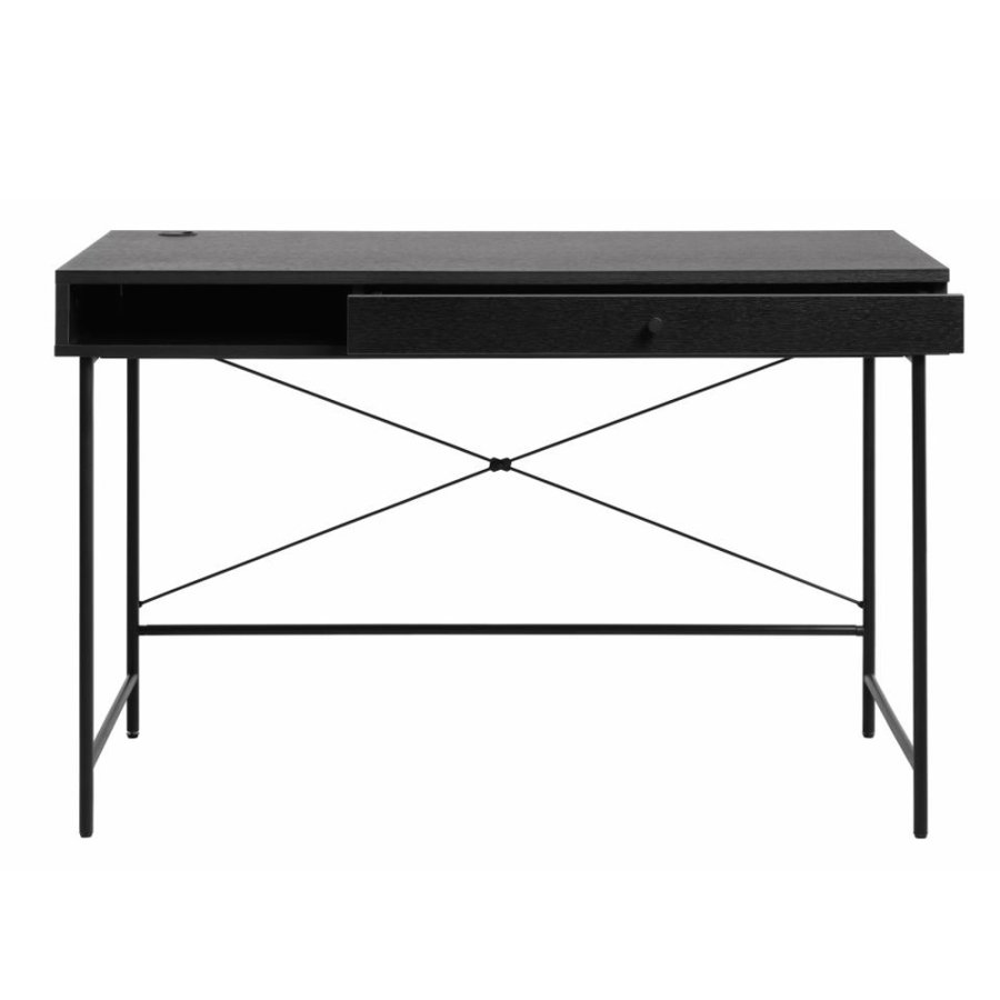UNIQUE FURNITURE Pensacola skrivebord, m. 1 rum og 1 skuffe - sort melamin og sort metal (120x60)