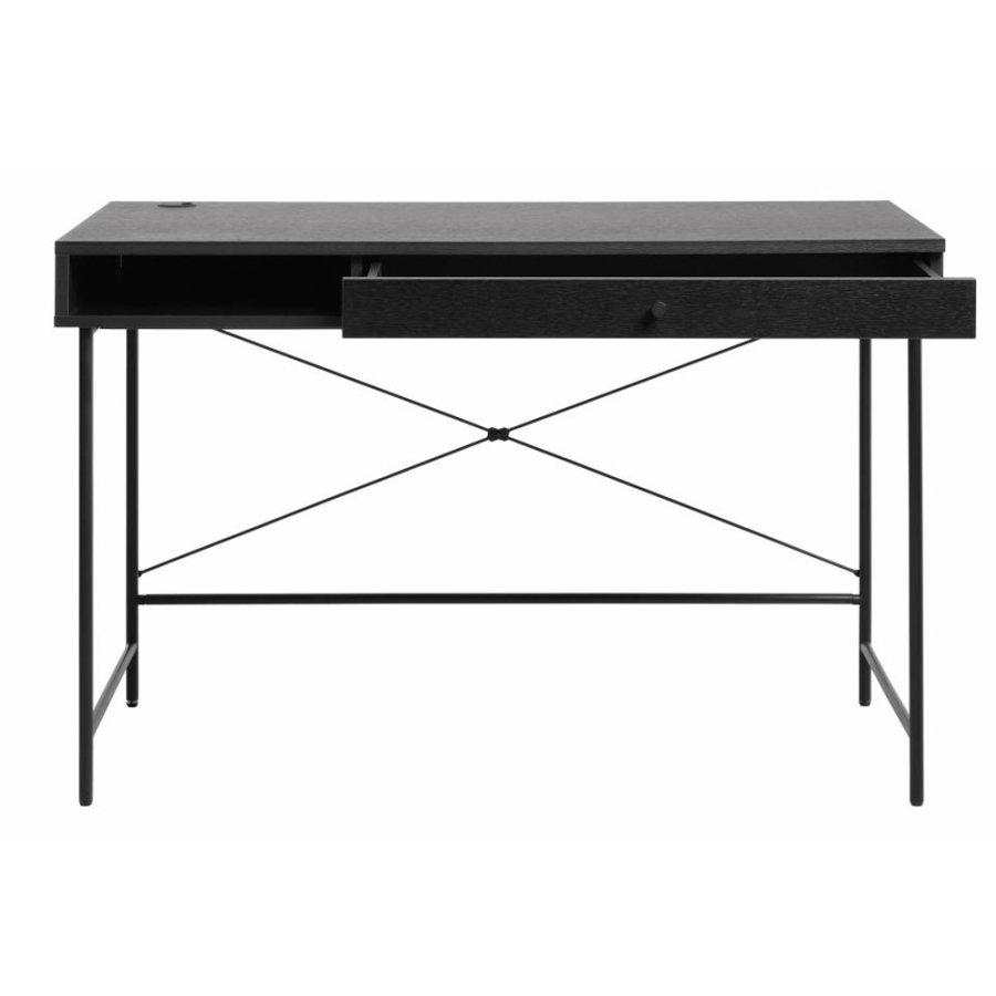 UNIQUE FURNITURE Pensacola skrivebord, m. 1 rum og 1 skuffe - sort melamin og sort metal (120x60)