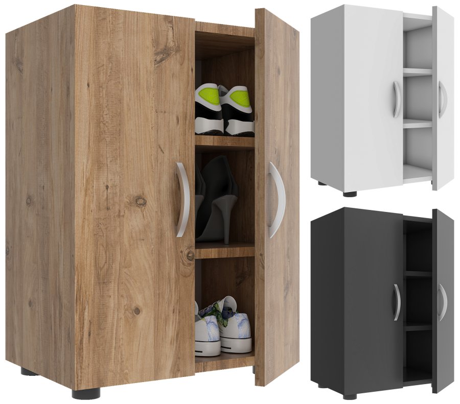 VCM NORDIC Ulas 3-rum skoskab, m. 2 lger, 2 hylder - hvid tr