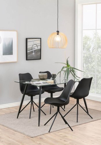 ACT NORDIC Wilma spisebord - Klar/sort glas, m. glasplade og sorte ben, rektangulr, inkl plastik fodsko, (75x140x80)
