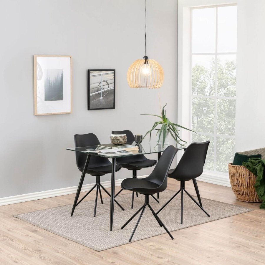 ACT NORDIC Wilma spisebord - Klar/sort glas, m. glasplade og sorte ben, rektangulr, inkl plastik fodsko, (75x140x80)