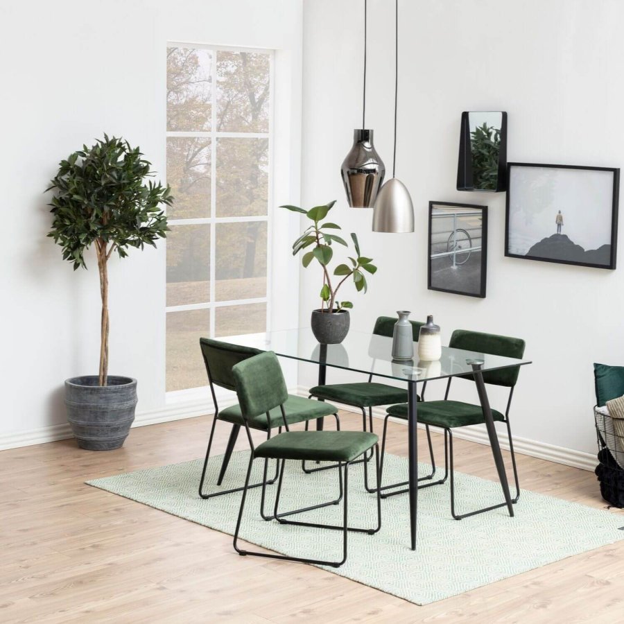 ACT NORDIC Wilma spisebord - Klar/sort glas, m. glasplade og sorte ben, rektangulr, inkl plastik fodsko, (75x140x80)