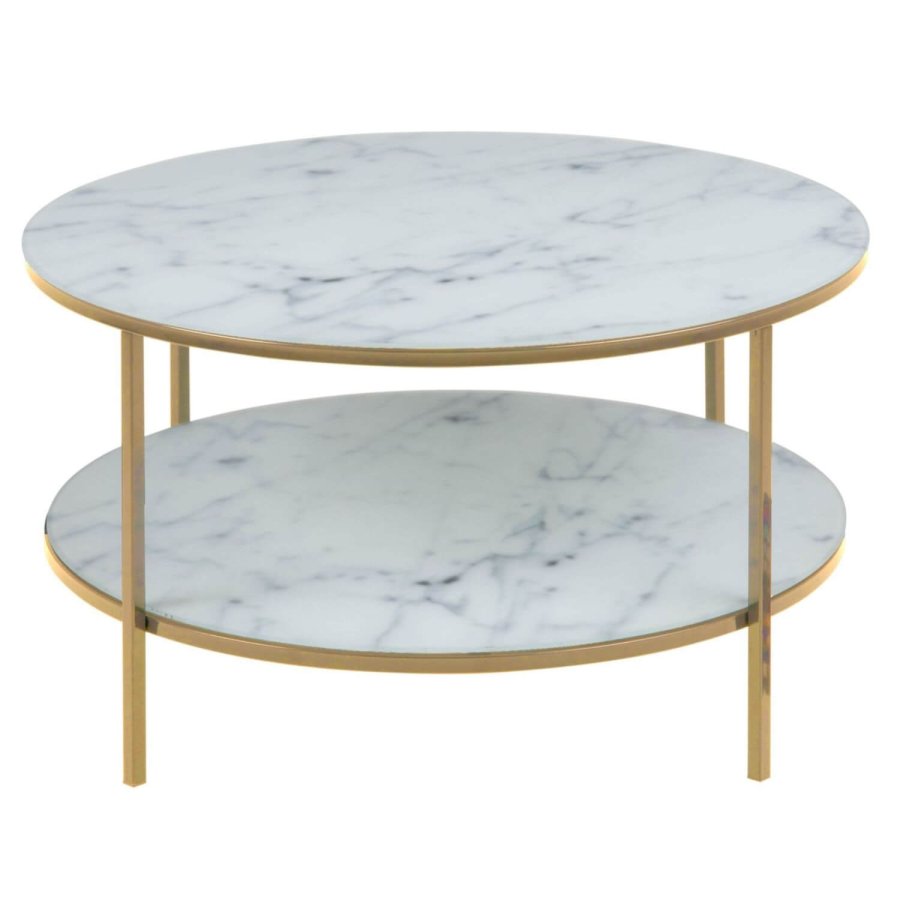 ACT NORDIC Alisma sofabord - glas m. hvid marmorprint/guld metal, rund (:80) 