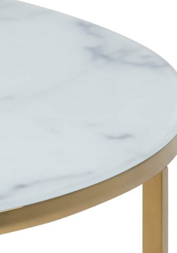 ACT NORDIC Alisma sofabord - glas m. hvid marmorprint/guld metal, rund (:80) 