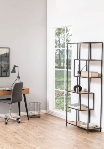 ACT NORDIC Seaford bogreol - natur/sort papir vild eg/metal, m. 4 hylder