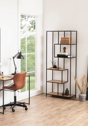 ACT NORDIC Seaford bogreol - natur/sort papir vild eg/metal, m. 4 hylder